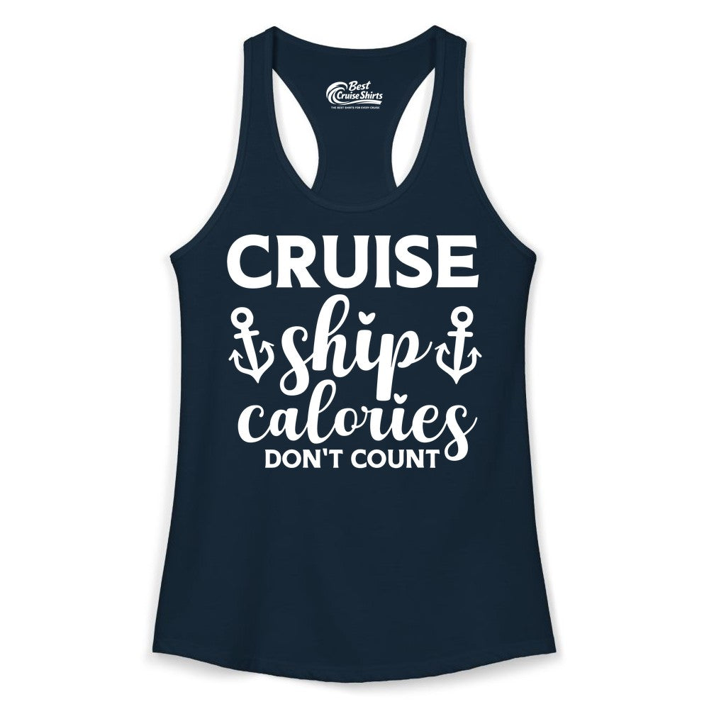 Cruise Ship Calories Dont Count Shirt - Funny Cruise Ship Humor Tee (Ladies Tank) in Solid Midnight Navy - Cruise Ship Calories Dont Count Funny Nautical Anchor Cruise Shirt