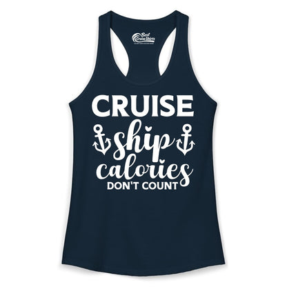 Cruise Ship Calories Dont Count Shirt - Funny Cruise Ship Humor Tee (Ladies Tank) in Solid Midnight Navy - Cruise Ship Calories Dont Count Funny Nautical Anchor Cruise Shirt