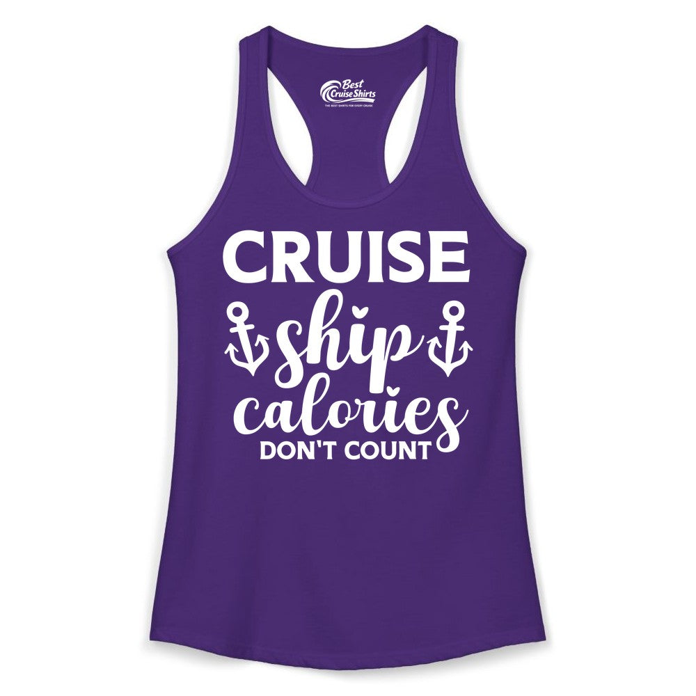 Cruise Ship Calories Dont Count Shirt - Funny Cruise Ship Humor Tee (Ladies Tank) in Solid Purple Rush - Cruise Ship Calories Dont Count Funny Nautical Anchor Cruise Shirt