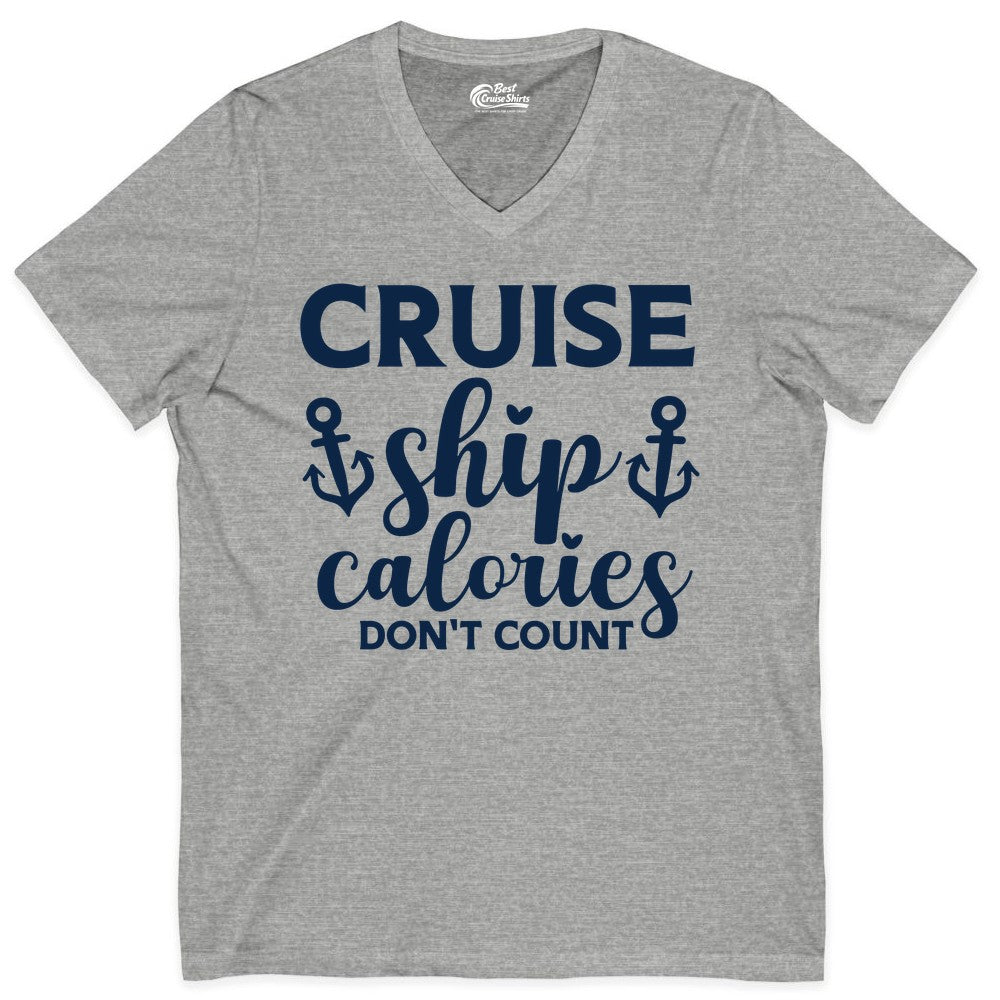 Cruise Ship Calories Dont Count Shirt - Funny Cruise Ship Humor Tee (V-Neck) in Athletic Heather - Cruise Ship Calories Dont Count Funny Nautical Anchor Cruise Shirt