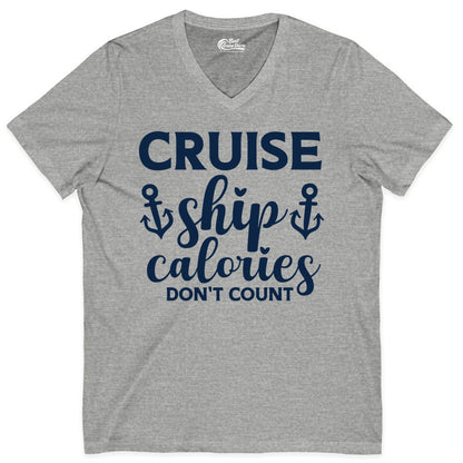 Cruise Ship Calories Dont Count Shirt - Funny Cruise Ship Humor Tee (V-Neck) in Athletic Heather - Cruise Ship Calories Dont Count Funny Nautical Anchor Cruise Shirt