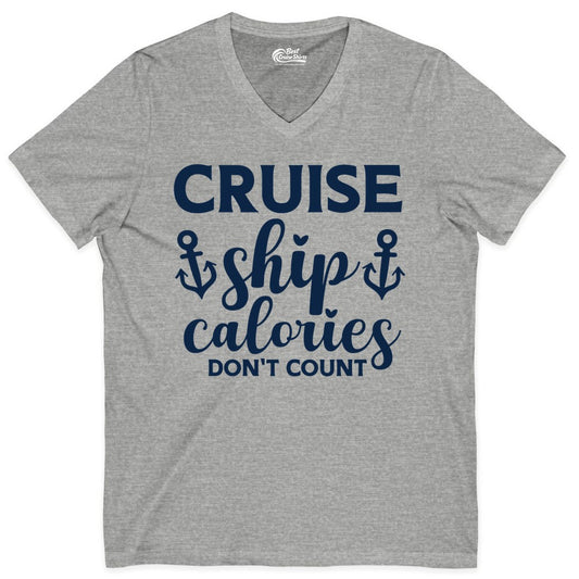 Cruise Ship Calories Dont Count Shirt - Funny Cruise Ship Humor Tee (V-Neck) in Athletic Heather - Cruise Ship Calories Dont Count Funny Nautical Anchor Cruise Shirt