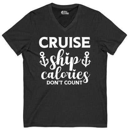 Cruise Ship Calories Dont Count Shirt - Funny Cruise Ship Humor Tee (V-Neck) in Dark Grey Heather - Cruise Ship Calories Dont Count Funny Nautical Anchor Cruise Shirt