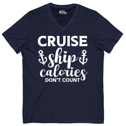 Cruise Ship Calories Dont Count Shirt - Funny Cruise Ship Humor Tee (V-Neck) in Navy - Cruise Ship Calories Dont Count Funny Nautical Anchor Cruise Shirt