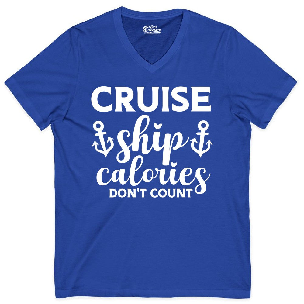 Cruise Ship Calories Dont Count Shirt - Funny Cruise Ship Humor Tee (V-Neck) in True Royal - Cruise Ship Calories Dont Count Funny Nautical Anchor Cruise Shirt