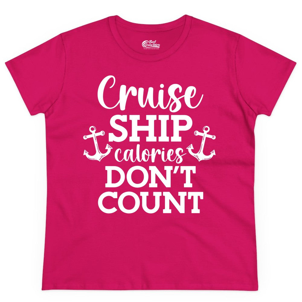 Cruise Ship Shirt - Funny Cruise Calories Don't Count Anchor Tee (Ladies Tee) in Heliconia - Cruise Ship Calories Don’t Count Shirt with Anchors Funny Nautical