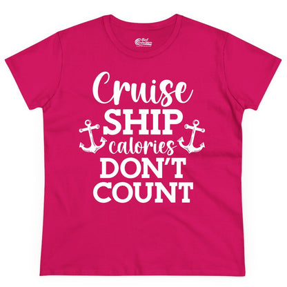 Cruise Ship Shirt - Funny Cruise Calories Don't Count Anchor Tee (Ladies Tee) in Heliconia - Cruise Ship Calories Don’t Count Shirt with Anchors Funny Nautical