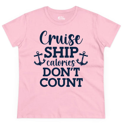 Cruise Ship Shirt - Funny Cruise Calories Don't Count Anchor Tee (Ladies Tee) in Light Pink - Cruise Ship Calories Don’t Count Shirt with Anchors Funny Nautical
