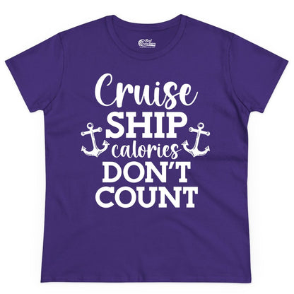 Cruise Ship Shirt - Funny Cruise Calories Don't Count Anchor Tee (Ladies Tee) in Purple - Cruise Ship Calories Don’t Count Shirt with Anchors Funny Nautical
