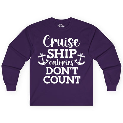 Cruise Ship Shirt - Funny Cruise Calories Don't Count Anchor Tee (Long Sleeve) in Purple - Cruise Ship Calories Don’t Count Shirt with Anchors Funny Nautical