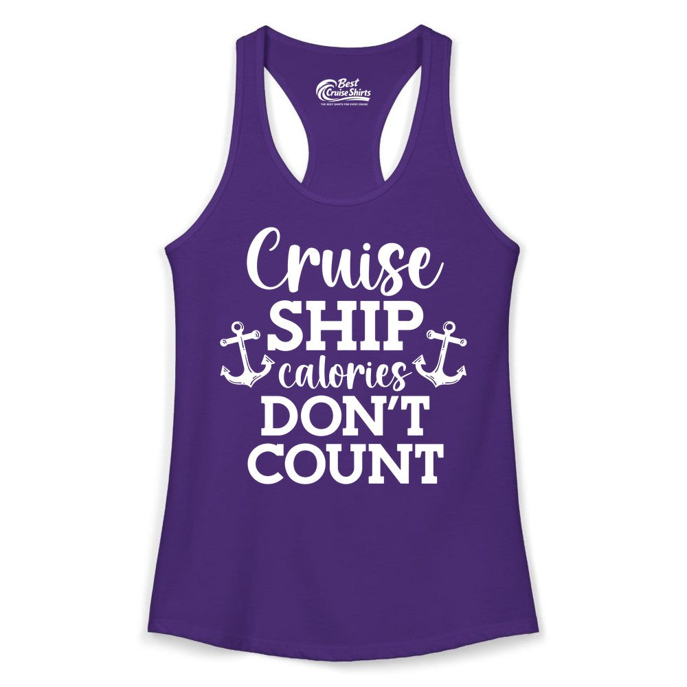 Cruise Ship Shirt - Funny Cruise Calories Don't Count Anchor Tee (Ladies Tank) in Solid Purple Rush - Cruise Ship Calories Don’t Count Shirt with Anchors Funny Nautical