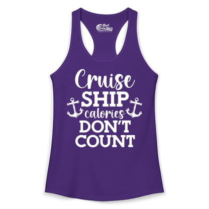 Cruise Ship Shirt - Funny Cruise Calories Don't Count Anchor Tee (Ladies Tank) in Solid Purple Rush - Cruise Ship Calories Don’t Count Shirt with Anchors Funny Nautical