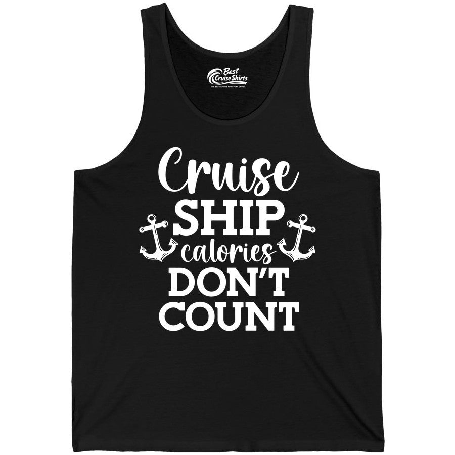 Cruise Ship Shirt - Funny Cruise Calories Don't Count Anchor Tee (Tank Top) in Black - Cruise Ship Calories Don’t Count Shirt with Anchors Funny Nautical
