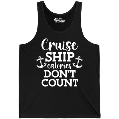 Cruise Ship Shirt - Funny Cruise Calories Don't Count Anchor Tee (Tank Top) in Black - Cruise Ship Calories Don’t Count Shirt with Anchors Funny Nautical