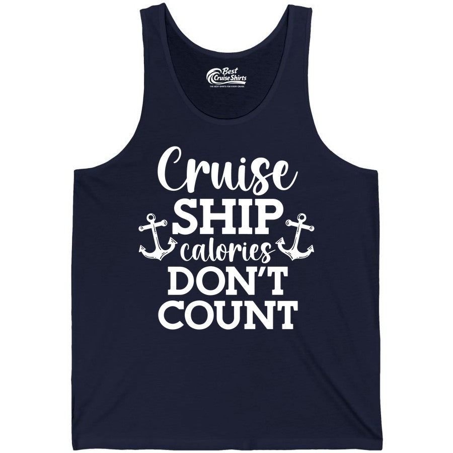 Cruise Ship Shirt - Funny Cruise Calories Don't Count Anchor Tee (Tank Top) in Navy - Cruise Ship Calories Don’t Count Shirt with Anchors Funny Nautical