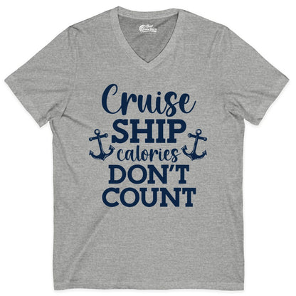 Cruise Ship Shirt - Funny Cruise Calories Don't Count Anchor Tee (V-Neck) in Athletic Heather - Cruise Ship Calories Don’t Count Shirt with Anchors Funny Nautical