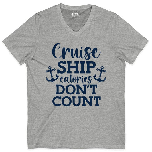Cruise Ship Shirt - Funny Cruise Calories Don't Count Anchor Tee (V-Neck) in Athletic Heather - Cruise Ship Calories Don’t Count Shirt with Anchors Funny Nautical