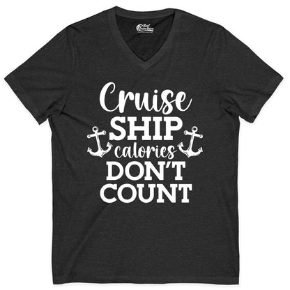 Cruise Ship Shirt - Funny Cruise Calories Don't Count Anchor Tee (V-Neck) in Dark Grey Heather - Cruise Ship Calories Don’t Count Shirt with Anchors Funny Nautical