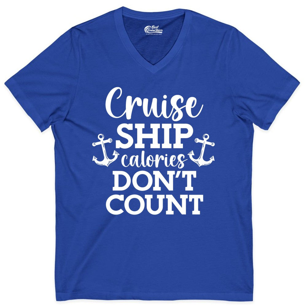 Cruise Ship Shirt - Funny Cruise Calories Don't Count Anchor Tee (V-Neck) in True Royal - Cruise Ship Calories Don’t Count Shirt with Anchors Funny Nautical