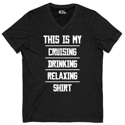 Cruise Drinking Shirt - Funny Relaxing Cruise Vacation Shirt for Adults (V-Neck) in Black - This Is My Cruising Drinking Relaxing Shirt Funny Cruise Tee