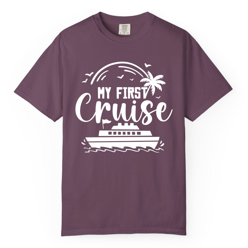 My First Cruise Shirt - Tropical Family Cruise Vacation Apparel (Comfort Color) in Berry - My First Cruise Shirt - Tropical Nautical Family Voyage Celebration
