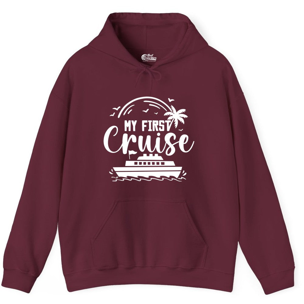 My First Cruise Shirt - Tropical Family Cruise Vacation Apparel (Hoodie) in Maroon - My First Cruise Shirt - Tropical Nautical Family Voyage Celebration