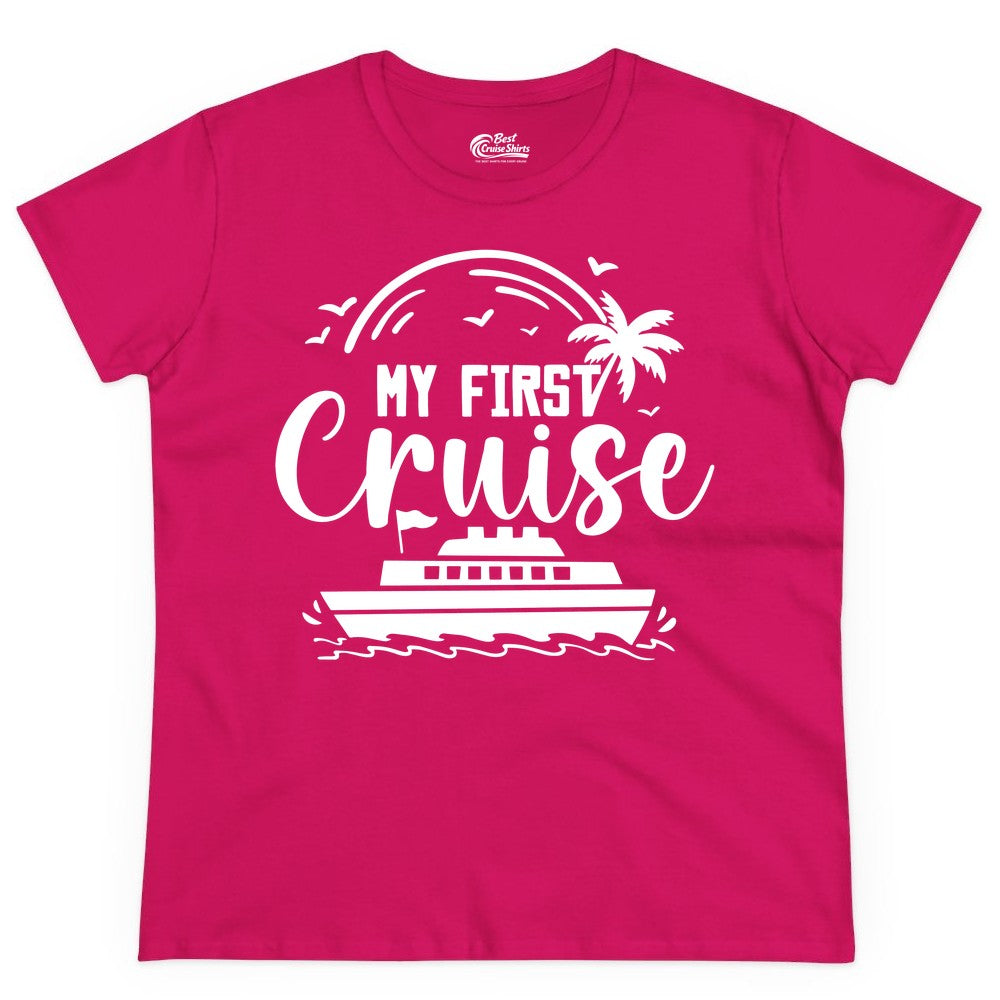 My First Cruise Shirt - Tropical Family Cruise Vacation Apparel (Ladies Tee) in Heliconia - My First Cruise Shirt - Tropical Nautical Family Voyage Celebration
