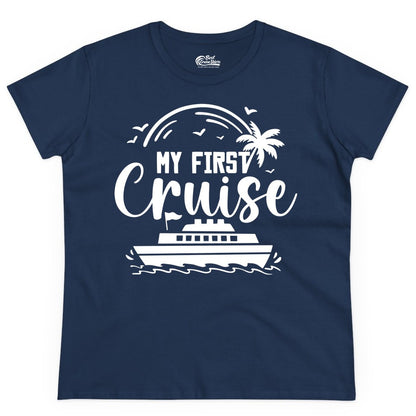 My First Cruise Shirt - Tropical Family Cruise Vacation Apparel (Ladies Tee) in Navy - My First Cruise Shirt - Tropical Nautical Family Voyage Celebration