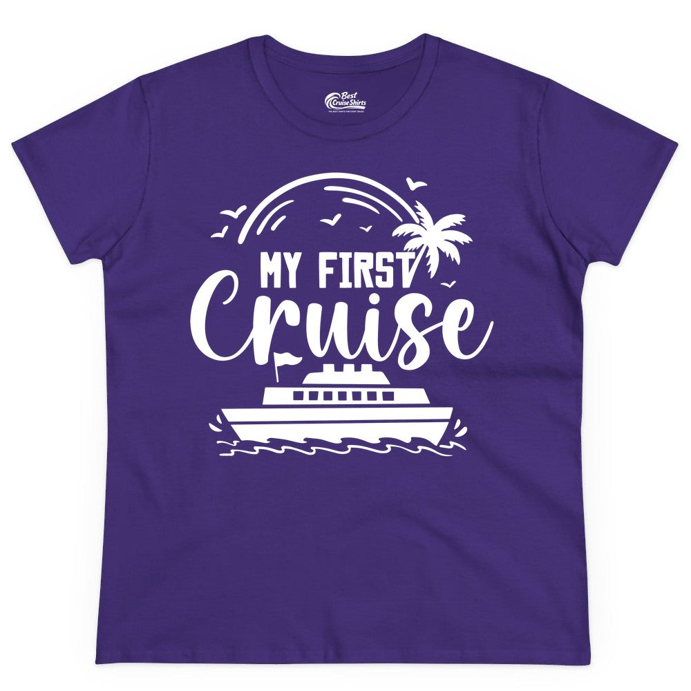 My First Cruise Shirt - Tropical Family Cruise Vacation Apparel (Ladies Tee) in Purple - My First Cruise Shirt - Tropical Nautical Family Voyage Celebration