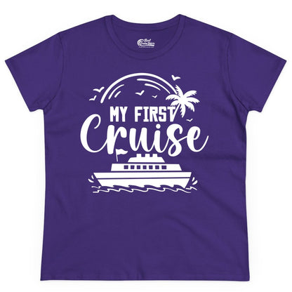 My First Cruise Shirt - Tropical Family Cruise Vacation Apparel (Ladies Tee) in Purple - My First Cruise Shirt - Tropical Nautical Family Voyage Celebration
