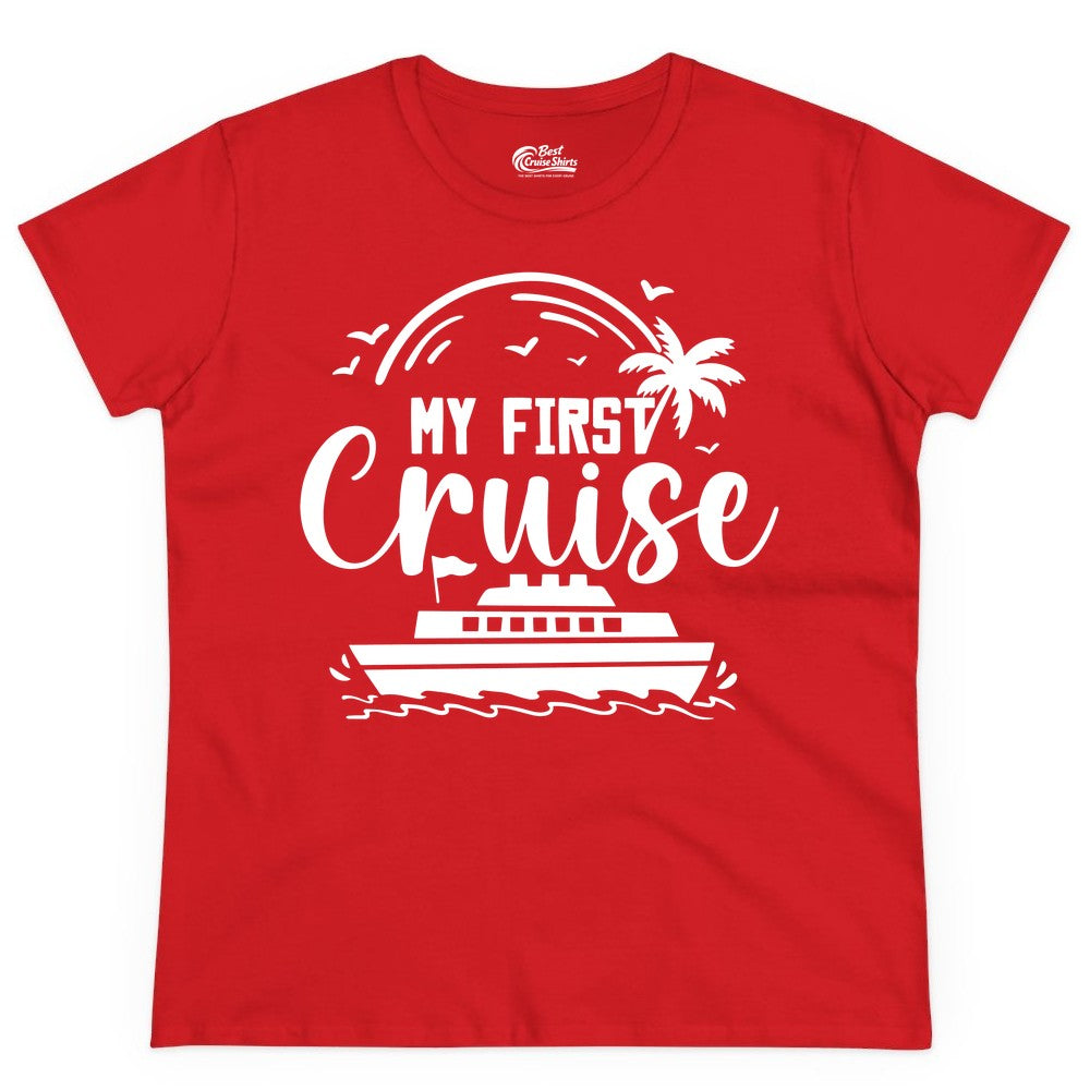 My First Cruise Shirt - Tropical Family Cruise Vacation Apparel (Ladies Tee) in Red - My First Cruise Shirt - Tropical Nautical Family Voyage Celebration