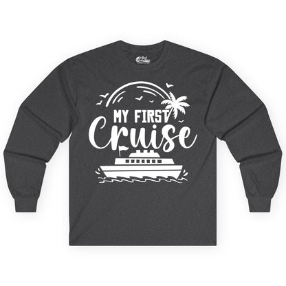My First Cruise Shirt - Tropical Family Cruise Vacation Apparel (Long Sleeve) in Dark Heather - My First Cruise Shirt - Tropical Nautical Family Voyage Celebration