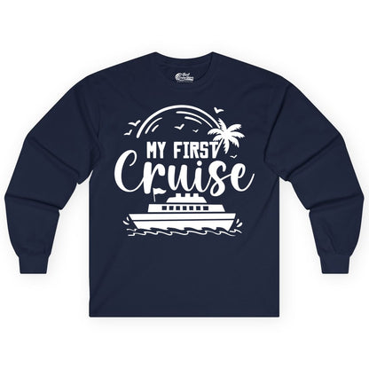 My First Cruise Shirt - Tropical Family Cruise Vacation Apparel (Long Sleeve) in Navy - My First Cruise Shirt - Tropical Nautical Family Voyage Celebration