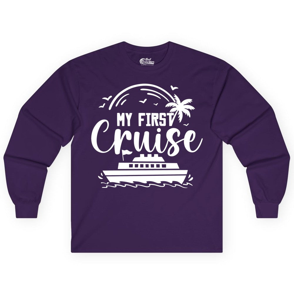 My First Cruise Shirt - Tropical Family Cruise Vacation Apparel (Long Sleeve) in Purple - My First Cruise Shirt - Tropical Nautical Family Voyage Celebration