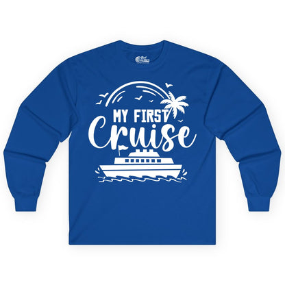 My First Cruise Shirt - Tropical Family Cruise Vacation Apparel (Long Sleeve) in Royal - My First Cruise Shirt - Tropical Nautical Family Voyage Celebration