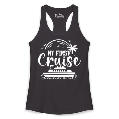 My First Cruise Shirt - Tropical Family Cruise Vacation Apparel (Ladies Tank) in Black - My First Cruise Shirt - Tropical Nautical Family Voyage Celebration