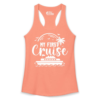 My First Cruise Shirt - Tropical Family Cruise Vacation Apparel (Ladies Tank) in Solid Light Orange - My First Cruise Shirt - Tropical Nautical Family Voyage Celebration