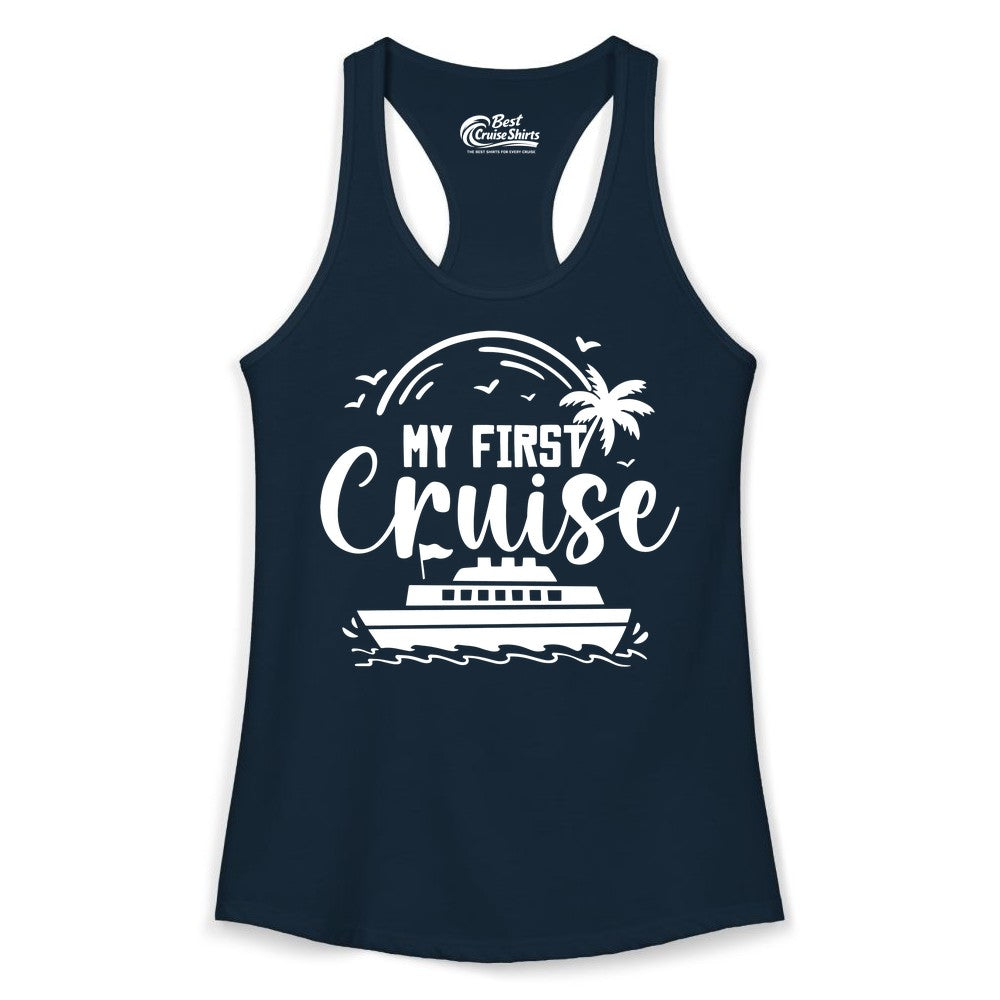My First Cruise Shirt - Tropical Family Cruise Vacation Apparel (Ladies Tank) in Solid Midnight Navy - My First Cruise Shirt - Tropical Nautical Family Voyage Celebration