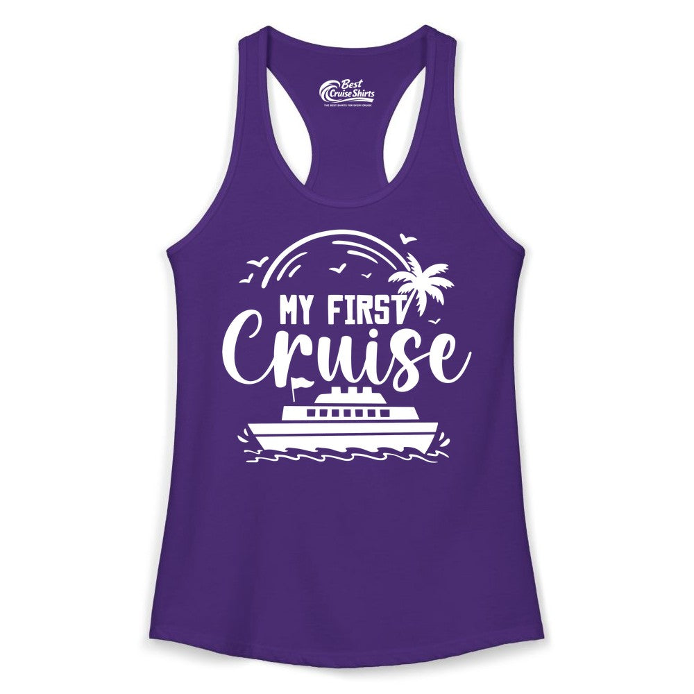 My First Cruise Shirt - Tropical Family Cruise Vacation Apparel (Ladies Tank) in Solid Purple Rush - My First Cruise Shirt - Tropical Nautical Family Voyage Celebration