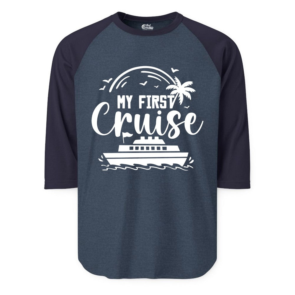 My First Cruise Shirt - Tropical Family Cruise Vacation Apparel (Raglan) in Heather DenimNavy - My First Cruise Shirt - Tropical Nautical Family Voyage Celebration