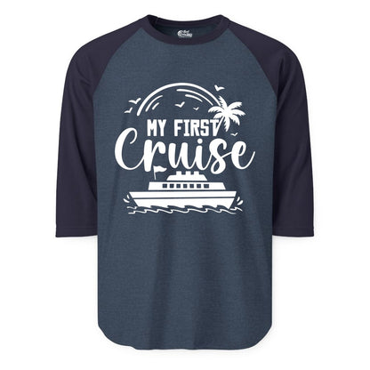 My First Cruise Shirt - Tropical Family Cruise Vacation Apparel (Raglan) in Heather DenimNavy - My First Cruise Shirt - Tropical Nautical Family Voyage Celebration