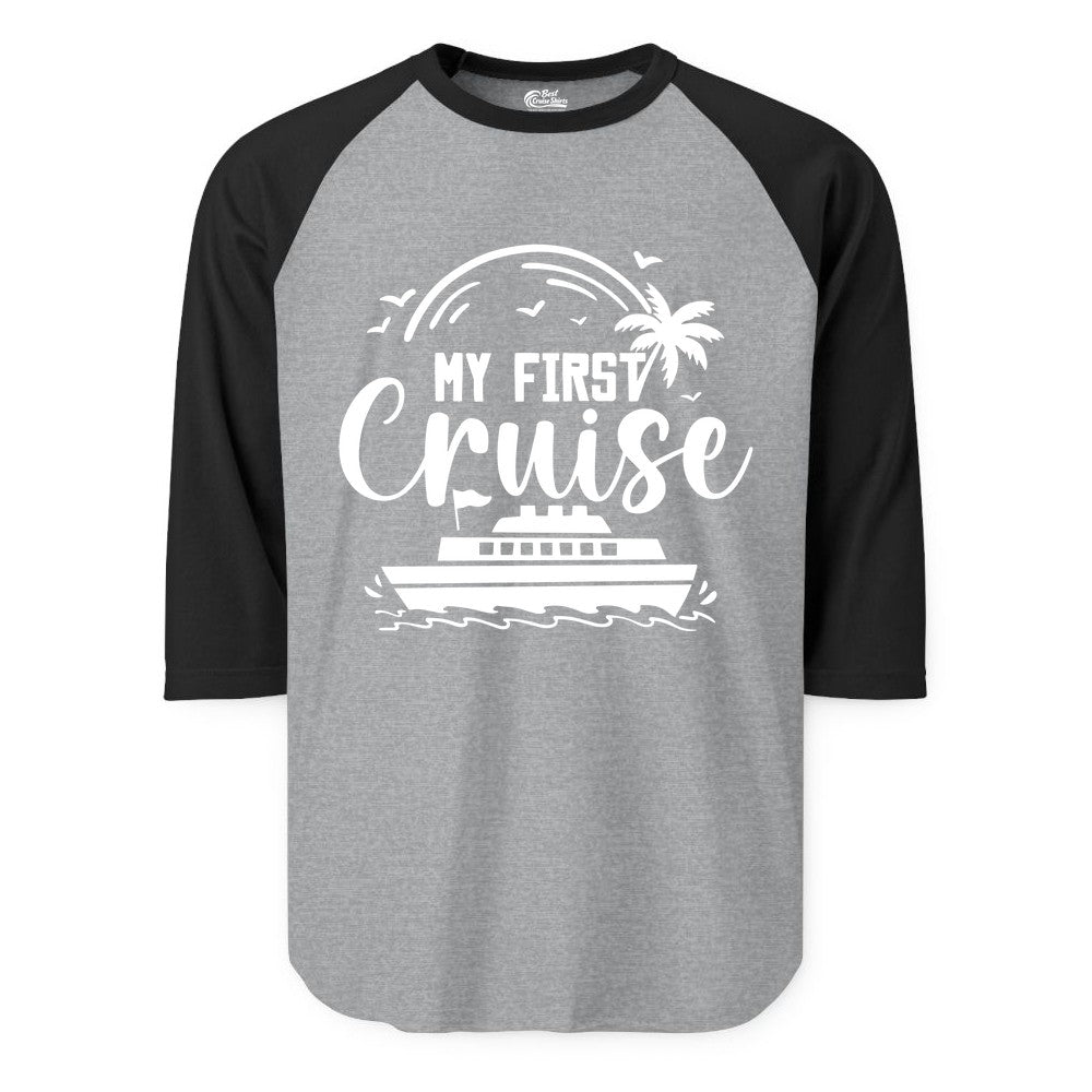 My First Cruise Shirt - Tropical Family Cruise Vacation Apparel (Raglan) in Heather GreyBlack - My First Cruise Shirt - Tropical Nautical Family Voyage Celebration