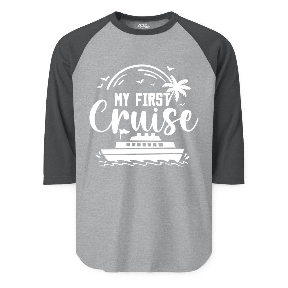 My First Cruise Shirt - Tropical Family Cruise Vacation Apparel (Raglan) in Heather GreyHeather Charcoal - My First Cruise Shirt - Tropical Nautical Family Voyage Celebration