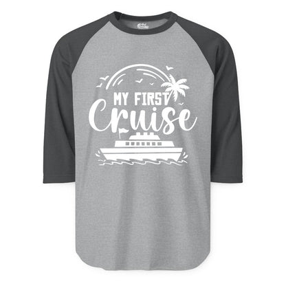 My First Cruise Shirt - Tropical Family Cruise Vacation Apparel (Raglan) in Heather GreyHeather Charcoal - My First Cruise Shirt - Tropical Nautical Family Voyage Celebration
