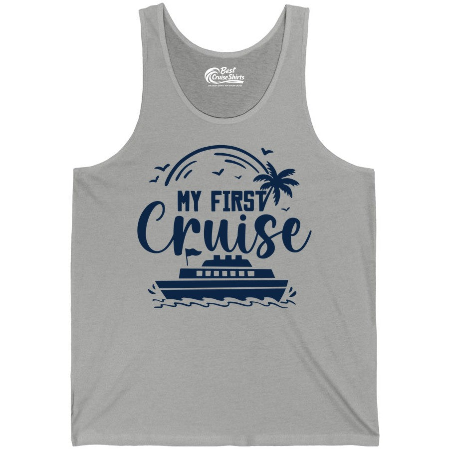 My First Cruise Shirt - Tropical Family Cruise Vacation Apparel (Tank Top) in Athletic Heather - My First Cruise Shirt - Tropical Nautical Family Voyage Celebration