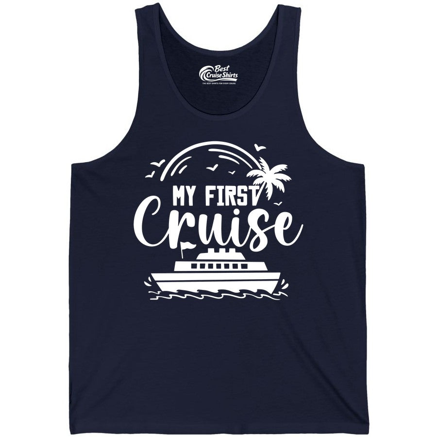 My First Cruise Shirt - Tropical Family Cruise Vacation Apparel (Tank Top) in Navy - My First Cruise Shirt - Tropical Nautical Family Voyage Celebration
