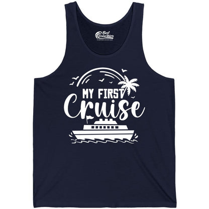 My First Cruise Shirt - Tropical Family Cruise Vacation Apparel (Tank Top) in Navy - My First Cruise Shirt - Tropical Nautical Family Voyage Celebration