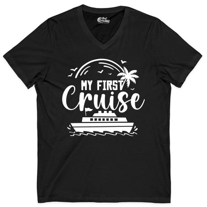 My First Cruise Shirt - Tropical Family Cruise Vacation Apparel (V-Neck) in Black - My First Cruise Shirt - Tropical Nautical Family Voyage Celebration