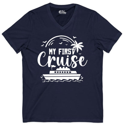 My First Cruise Shirt - Tropical Family Cruise Vacation Apparel (V-Neck) in Navy - My First Cruise Shirt - Tropical Nautical Family Voyage Celebration