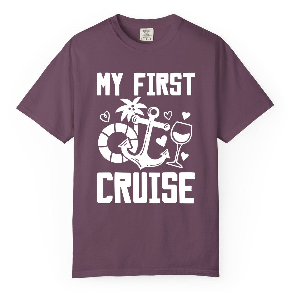 My First Cruise Shirt - Cruise Vacation Apparel for First Timers (Comfort Color) in Berry - My First Cruise Shirt - Bold Nautical Icons Celebration Tee